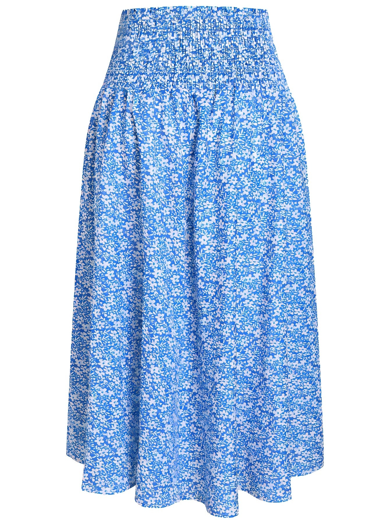 Floral Print Shirred Waist Skirt Elastic Waist Skirt for Summer