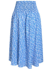 Floral Print Shirred Waist Skirt Elastic Waist Skirt for Summer