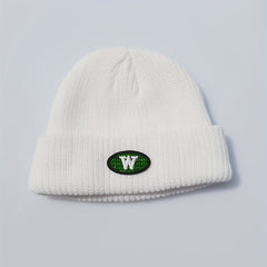 Embroidery Beanie Solid Knit Hat Unisex Windproof Warm Skull Cap