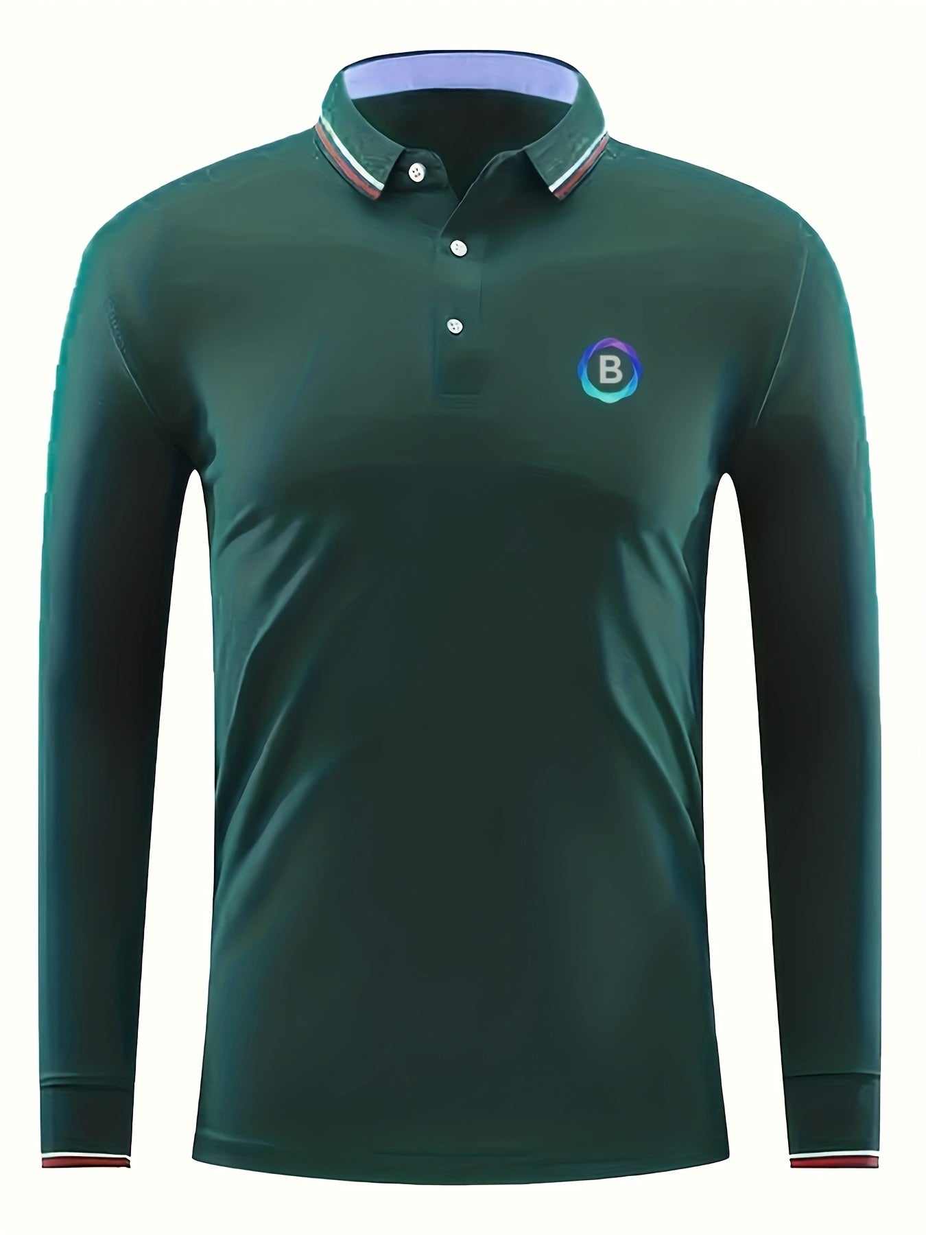 Men's B Print Polo Shirt Casual Slightly Stretch Breathable Button