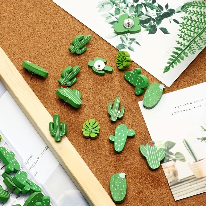 30 Decorative Cactus Push Pins Wooden Cork Board Tacks