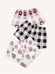 Heart Print Sleep Bottoms Comfy Bow Tie Shorts Women's Sleepwear