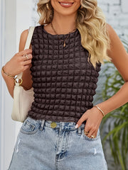Popcorn Summer Tank Top Crew Neck Sleeveless Top Women's Clothing