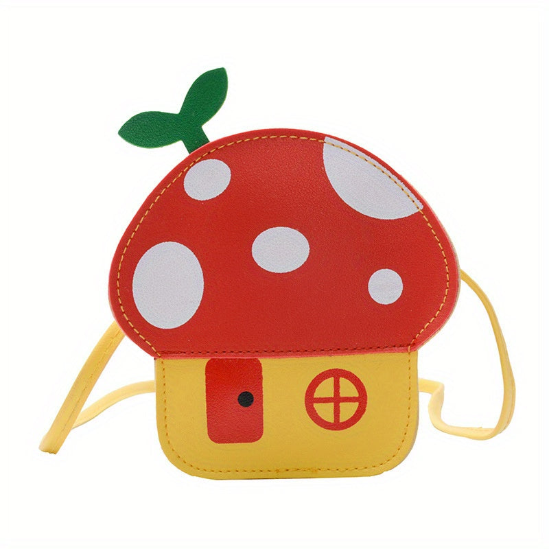 Cartoon PU Mushroom Coin Purse Wallet Crossbody Bag for Kids