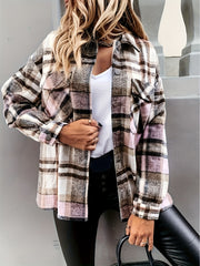 Plaid Print Button Up Long Sleeve Shacket