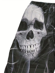 Men's Smoking Skull Print Shorts for Summer Outdoor Activities