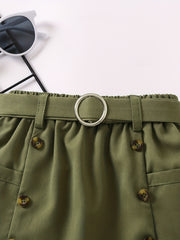 Girls Belted Skirt Casual Tunic Button Elastic Waist Preppy Skirts