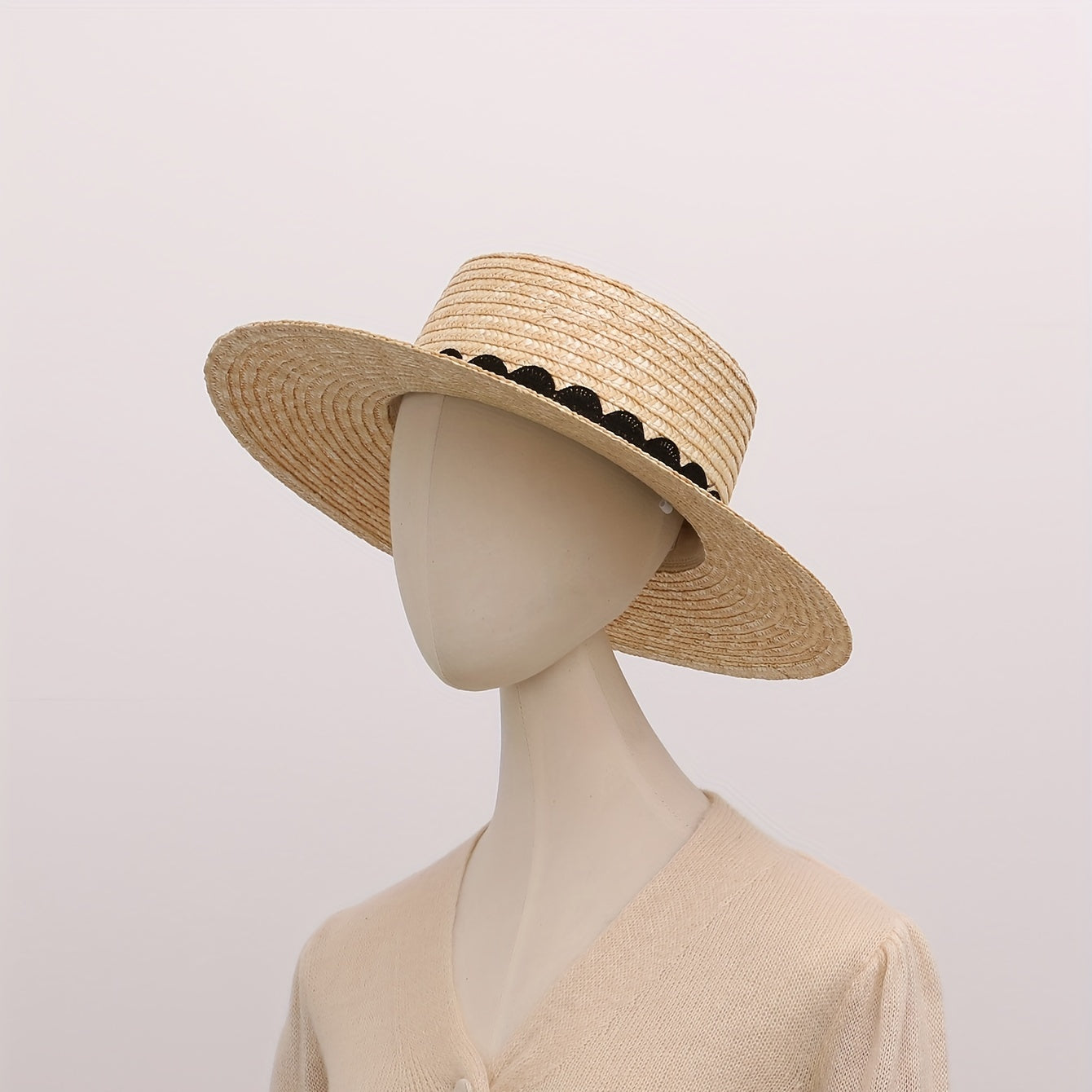 Flat Top Straw Sun Hat Wide Brim UV Protection Beach Hat Sunscreen