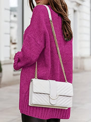 V Neck Drop Shoulder Knit Sweater Long Sleeve Casual Pullover