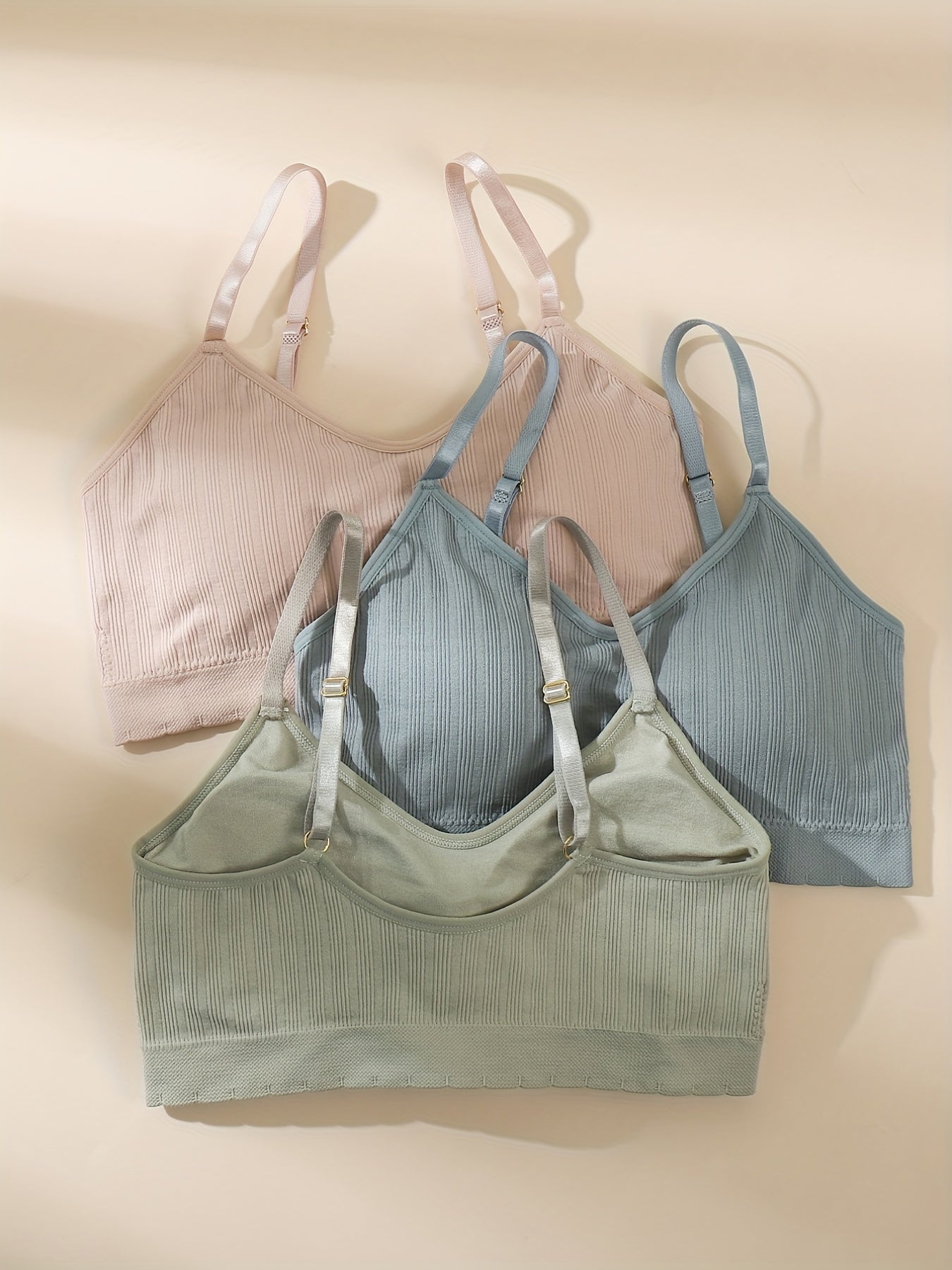 3pcs Solid Wireless Bras Comfy & Breathable Sports Intimates Bra