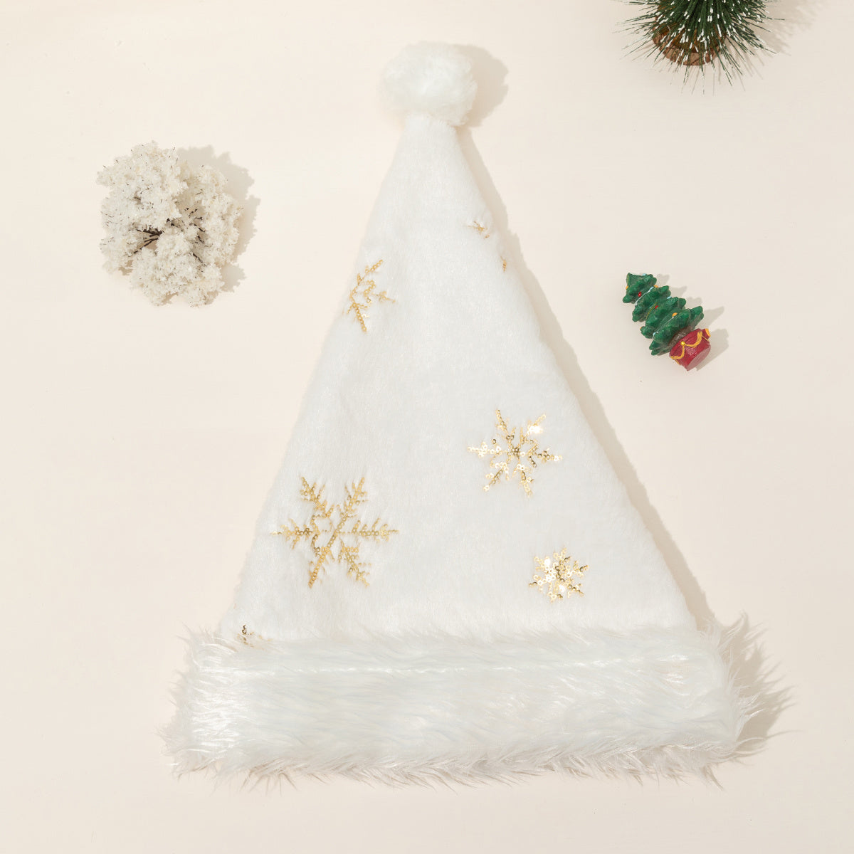 Silvery Hat With Golden Snowflake Christmas Hat Embroidery Hat