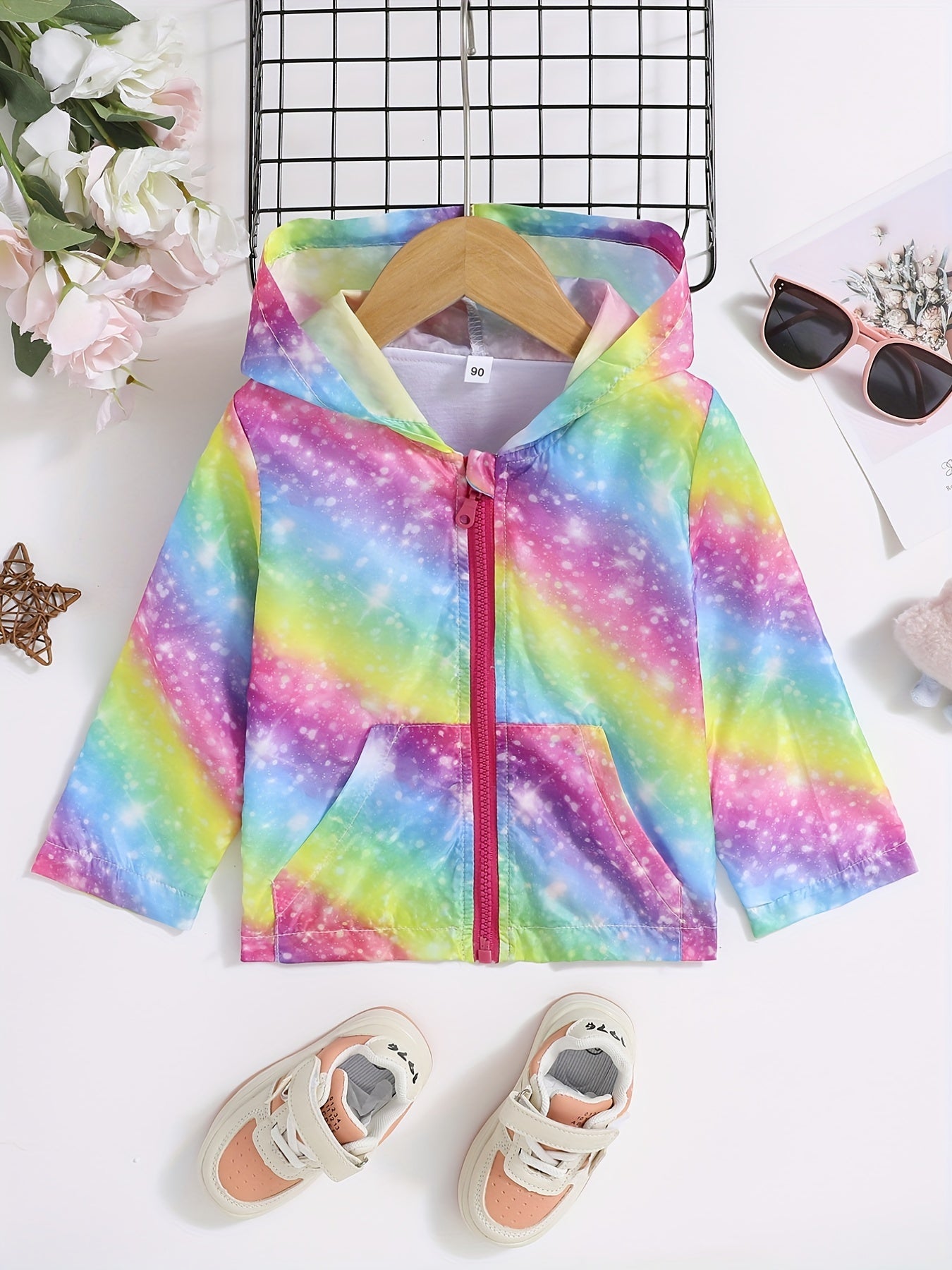 Girls' Floral Animal Print Zip Hooded Windbreaker Jacket Spring Fall
