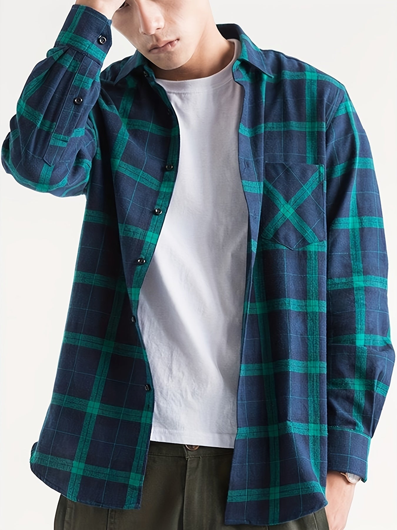 Plaid Print Button Up Shirt Men's Spring Summer