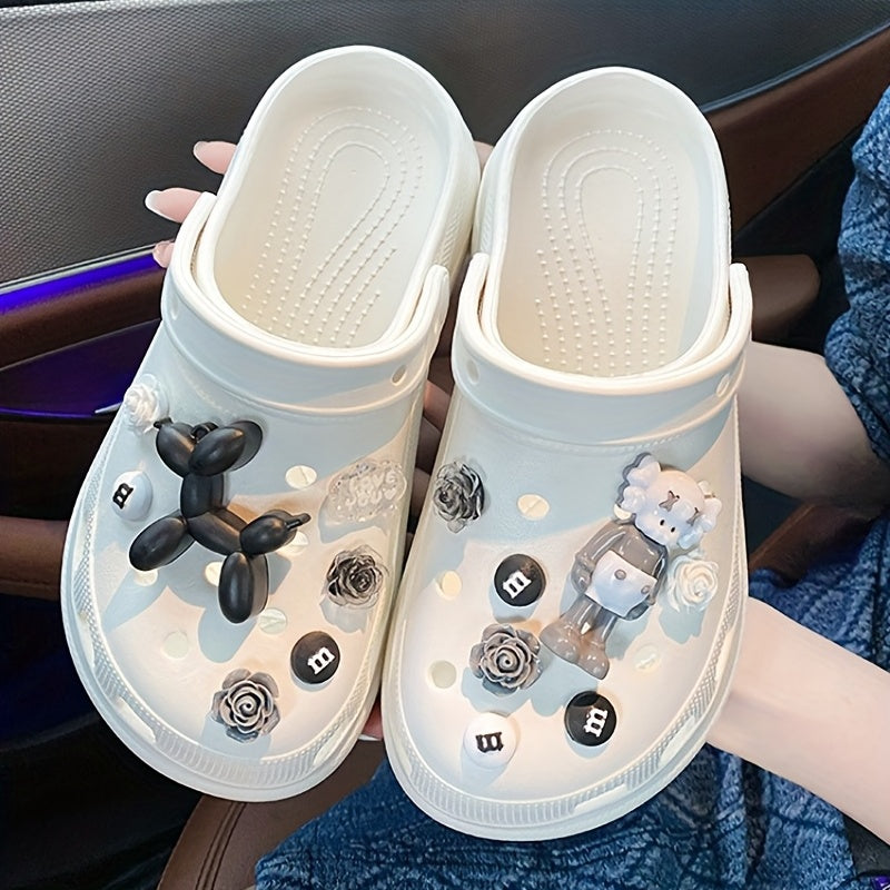 Women's Bear Charms Clogs Closed Toe Non Slip Slide Shoes