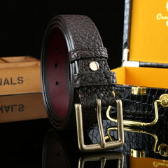 Men's Classic Copper Buckle Belt, Cowhide with Unique Texture, 1.5in Width
