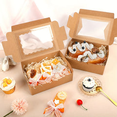32pcs Brown Pastry Boxes with Windows - Gift Packaging for Cookies