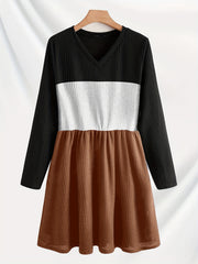 Colorblock V Neck Stretch Mini Dress