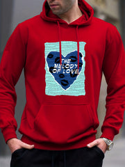 Love & Heart Print Hoodie Men's Casual Pullover