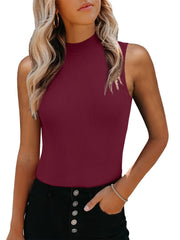 Ribbed Tank Top High Neck Slim Fit Sleeveless