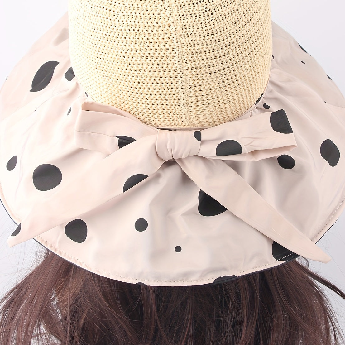 Beige UV Protection Sun Hat Large Brim Breathable Bucket Hat Strap Bowknot