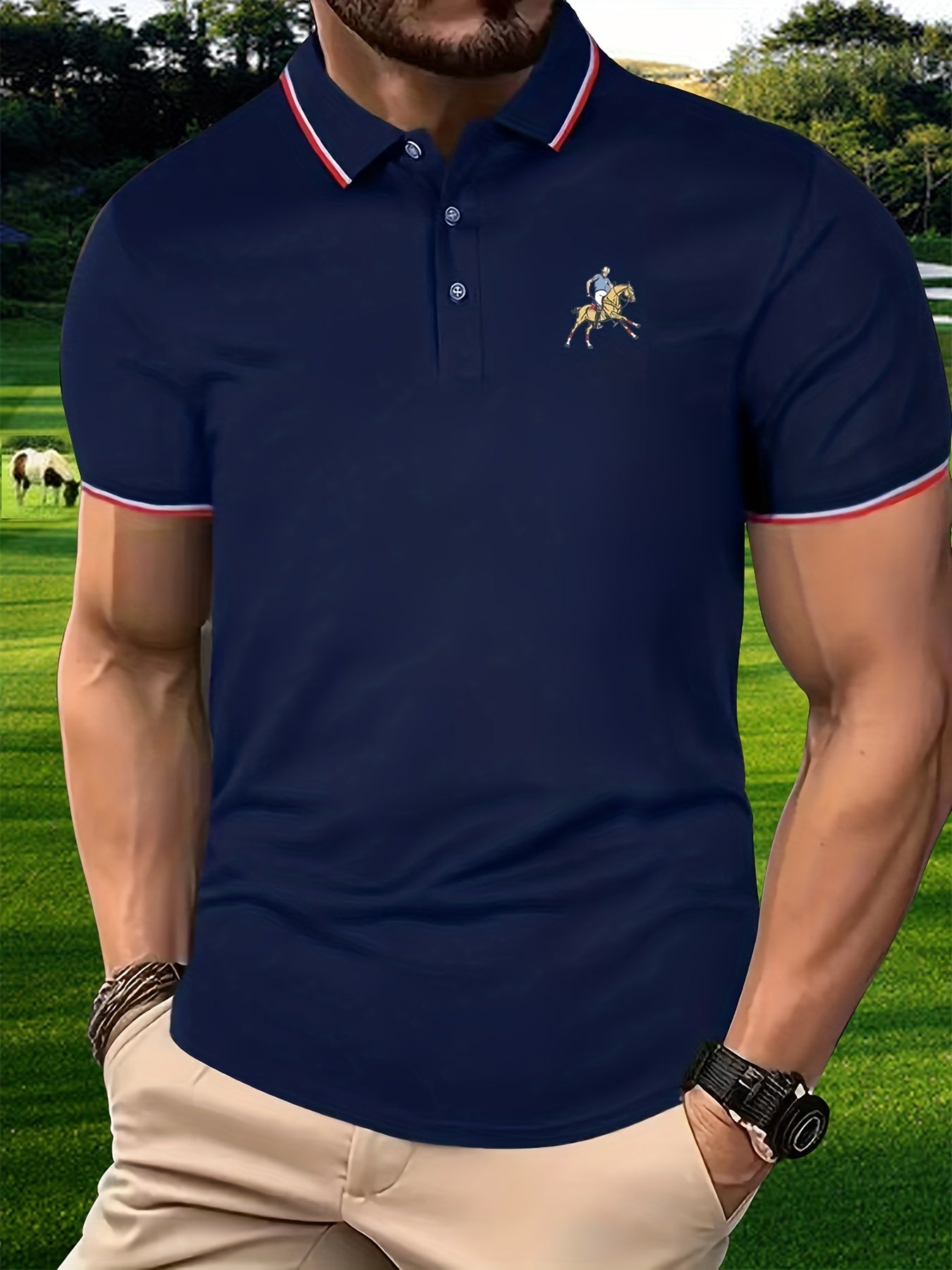 Men's Cartoon Graphic Polo Shirt Active Stretch Lapel Button Up Short Sleeve