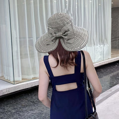 Striped Bowknot Sun Hat UV Protection Bucket Hat