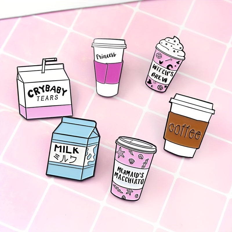 Cartoon Milk Tea and Coffee Cup Brooch Pin for Backpacks Clothing and Hats