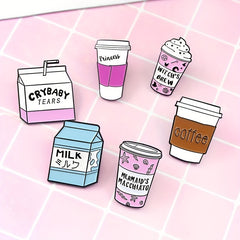 Cartoon Milk Tea and Coffee Cup Brooch Pin for Backpacks Clothing and Hats