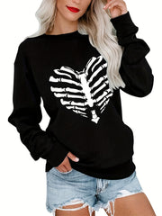 Skeleton Print Crew Neck Sweatshirt Long Sleeve