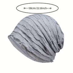 Pleated Soft Beanies Elastic Head Wrap Solid Ruffles Slouchy Beanie Skull Cap