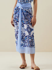 Floral Scarf Print Ruched Waist Knot Front Beachwear Cover Up