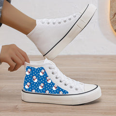 Christmas Snowman Print Plush Lined Thermal Chunky Canvas Sneakers