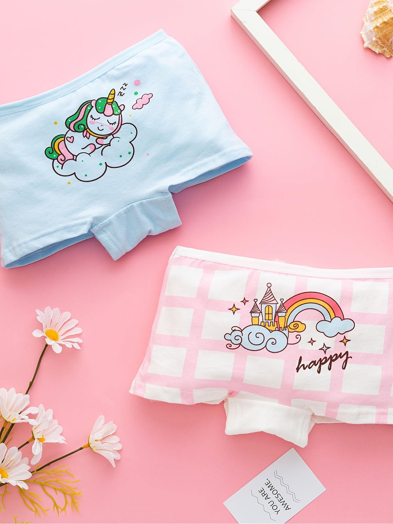 4pcs Girls Unicorn Print Panties Soft Comfortable Underwear