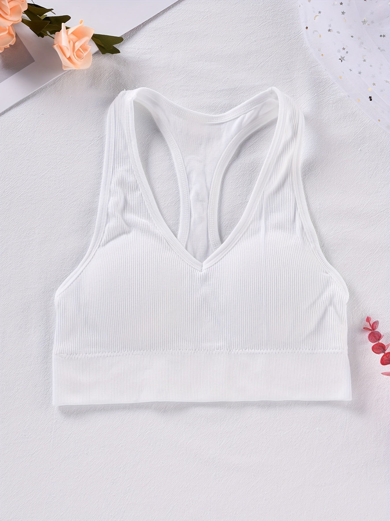 Ribbed Wireless Sports Bra Breathable Workout Tank Bra Women's Lingerie