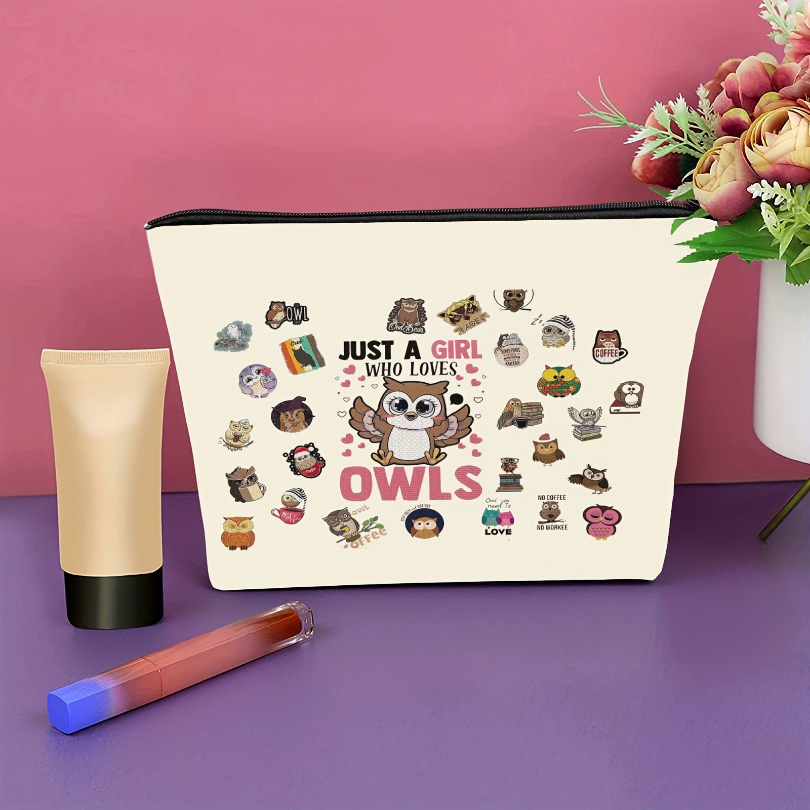 Owl Makeup Bag for Women - Just A Girl Who Loves Owls