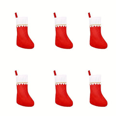 6pcs Felt Christmas Socks Red Non-woven Golden Trim Fireplace Hanging