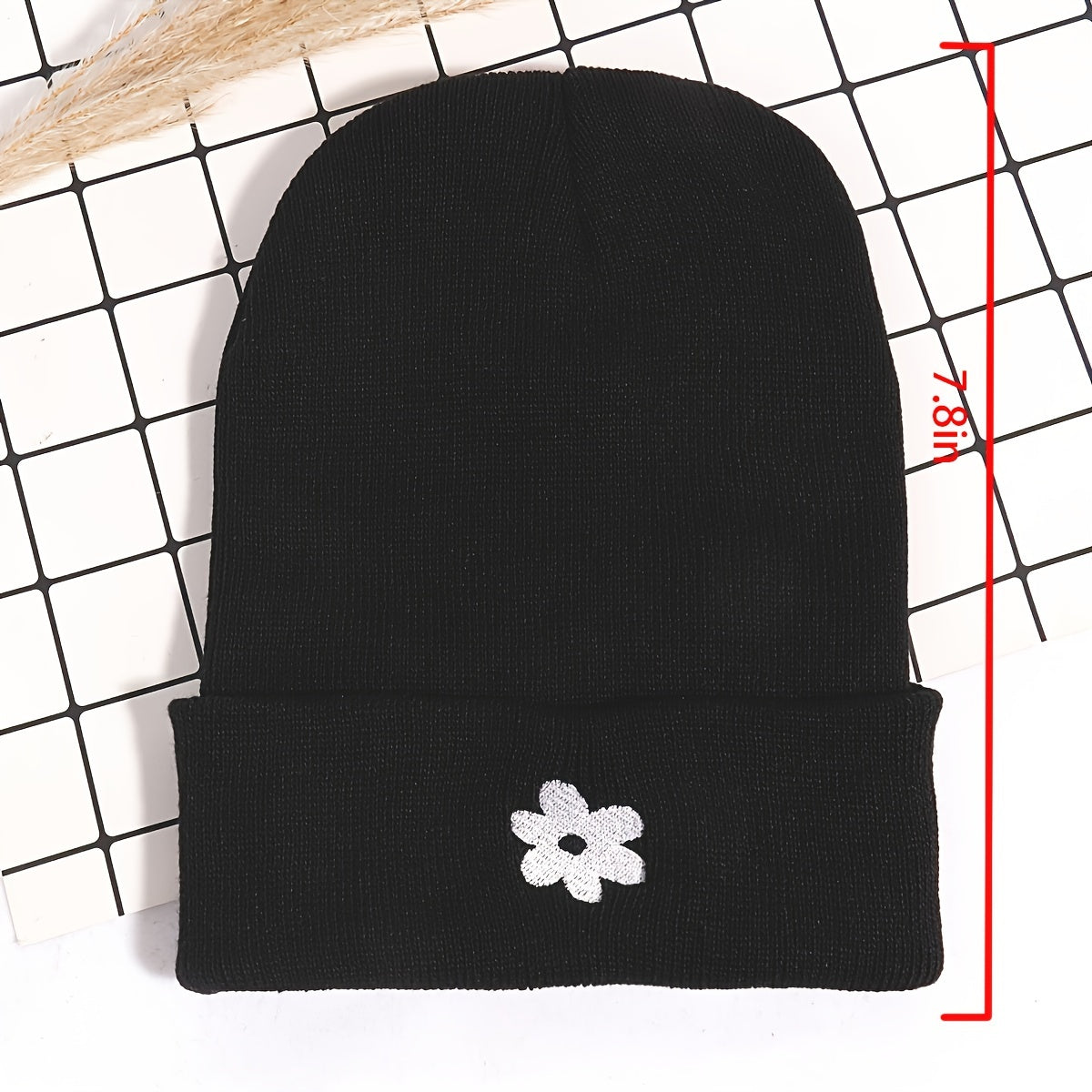 Embroidered Small Flower Beanie Winter Warm Ski Hat Unisex