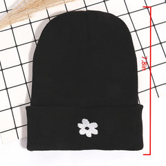 Embroidered Small Flower Beanie Winter Warm Ski Hat Unisex