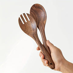 2PCS Wooden Salad Servers Wooden Spoon Fork Kitchen Utensils Sets