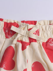 Girls Heart Print Paper Bag Waist Summer Shorts