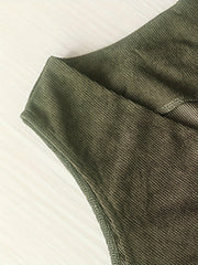 Corduroy Button Up V Neck Wide Leg Jumpsuit