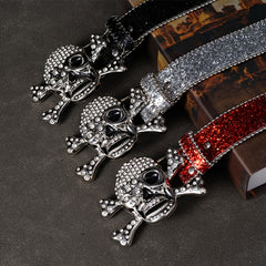 Skull Rivet Rhinestone Buckle for Men'S Belts Faux Leather Non Textile Weave