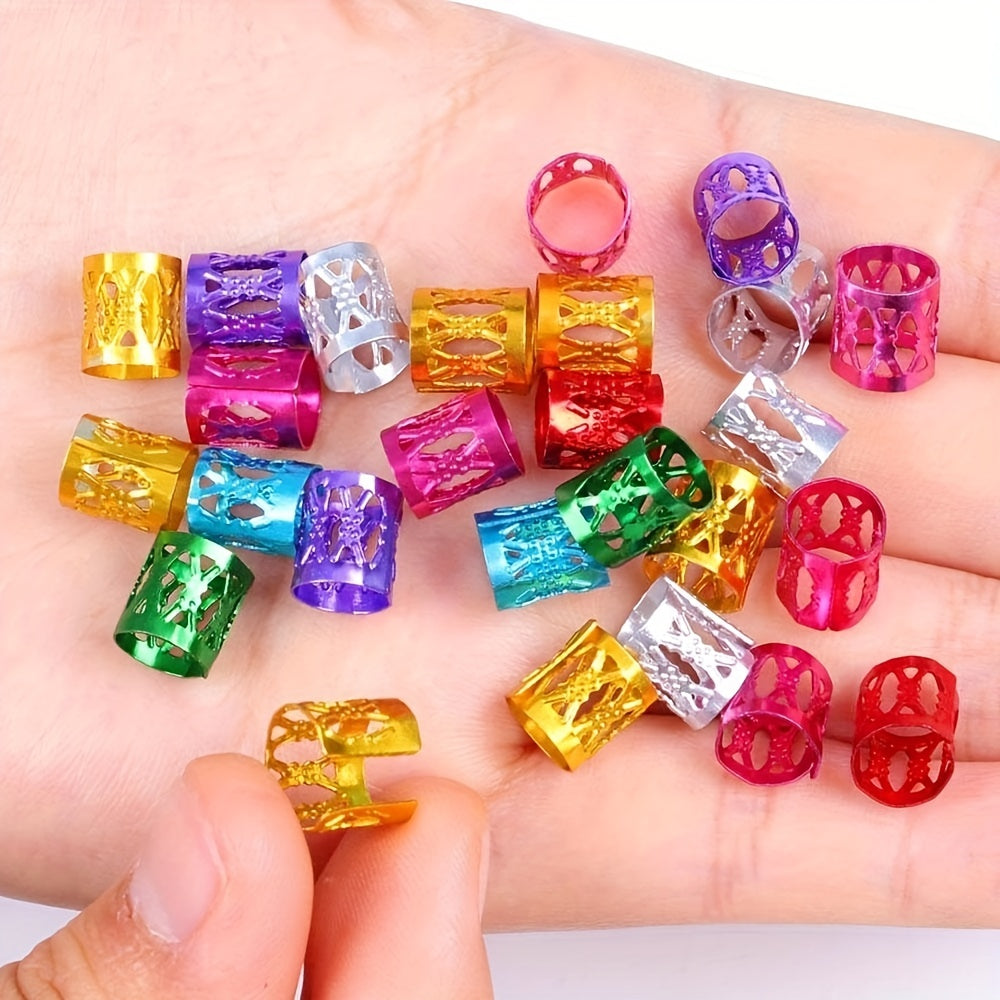 100pcs Metallic Mixed Dreadlock Hair Rings Adjustable Cuff Clip Hair Braids Bead