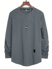 Men's Stretchy Long Sleeve T Shirt with Zipper Decor - Outdoor Style