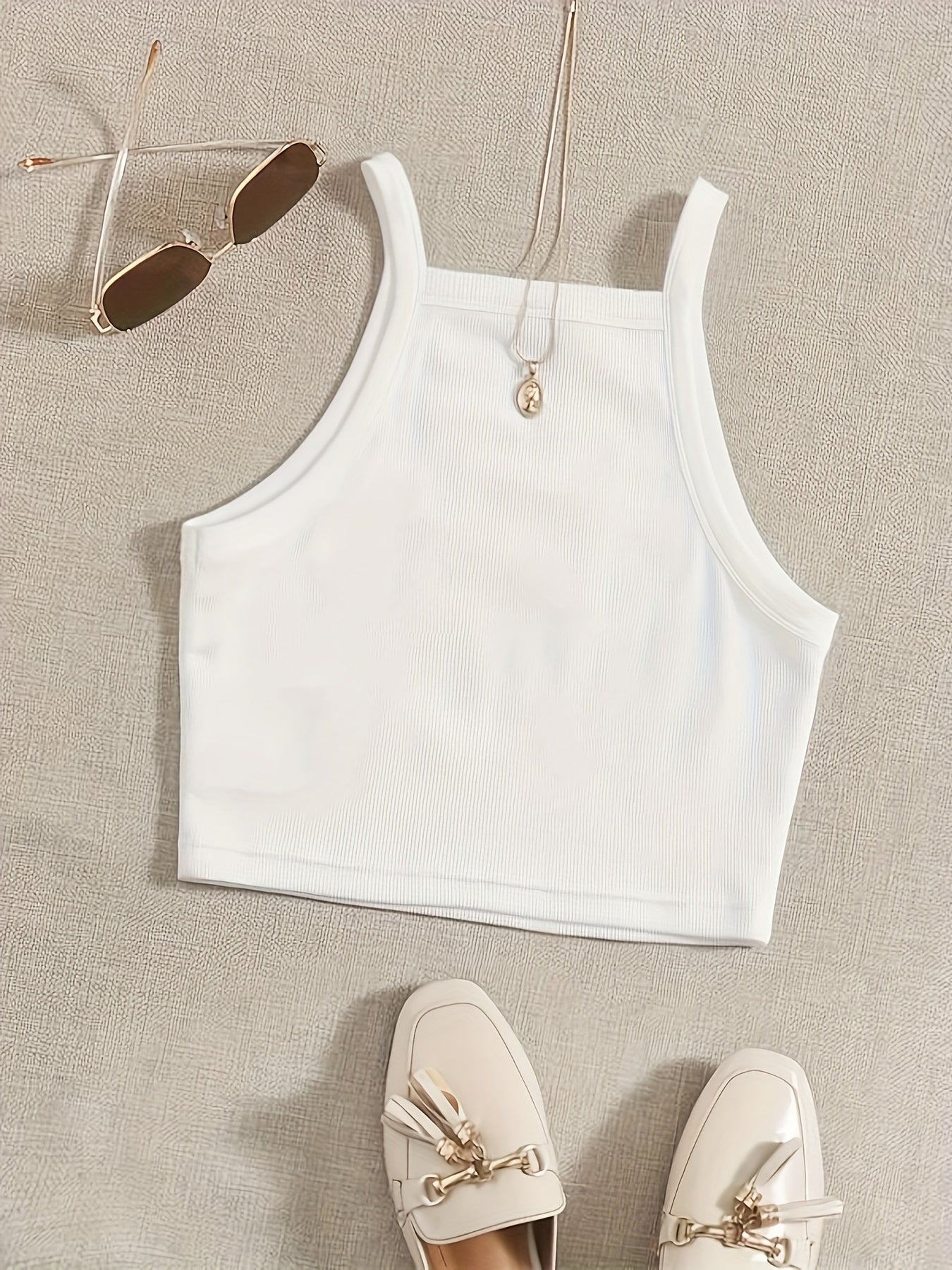 Ribbed Crop Spaghetti Strap Top Y2K Sexy Sleeveless Cami Top