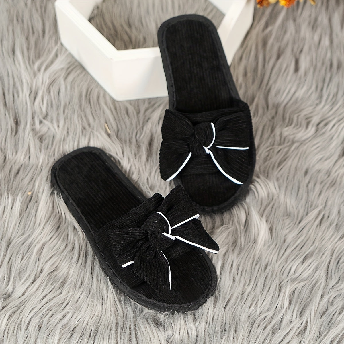 Women's Bowknot Decor Home Slippers Living Room Shoes