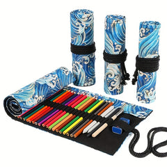 Cotton Linen Printed Pencil Case with Multiple Holes and Large Capacity