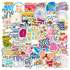 Set of 50 Mental Health Inspired English Stickers for Laptop Car Wallet & More