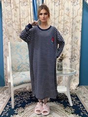 Watermelon Print Lounge Dress Long Sleeve Striped Home Dress