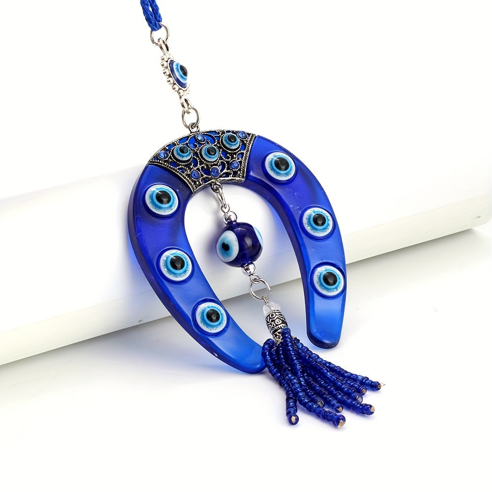 Horse Foot Shape Alloy Keychain Devil's Eye Pendent Car Ornament
